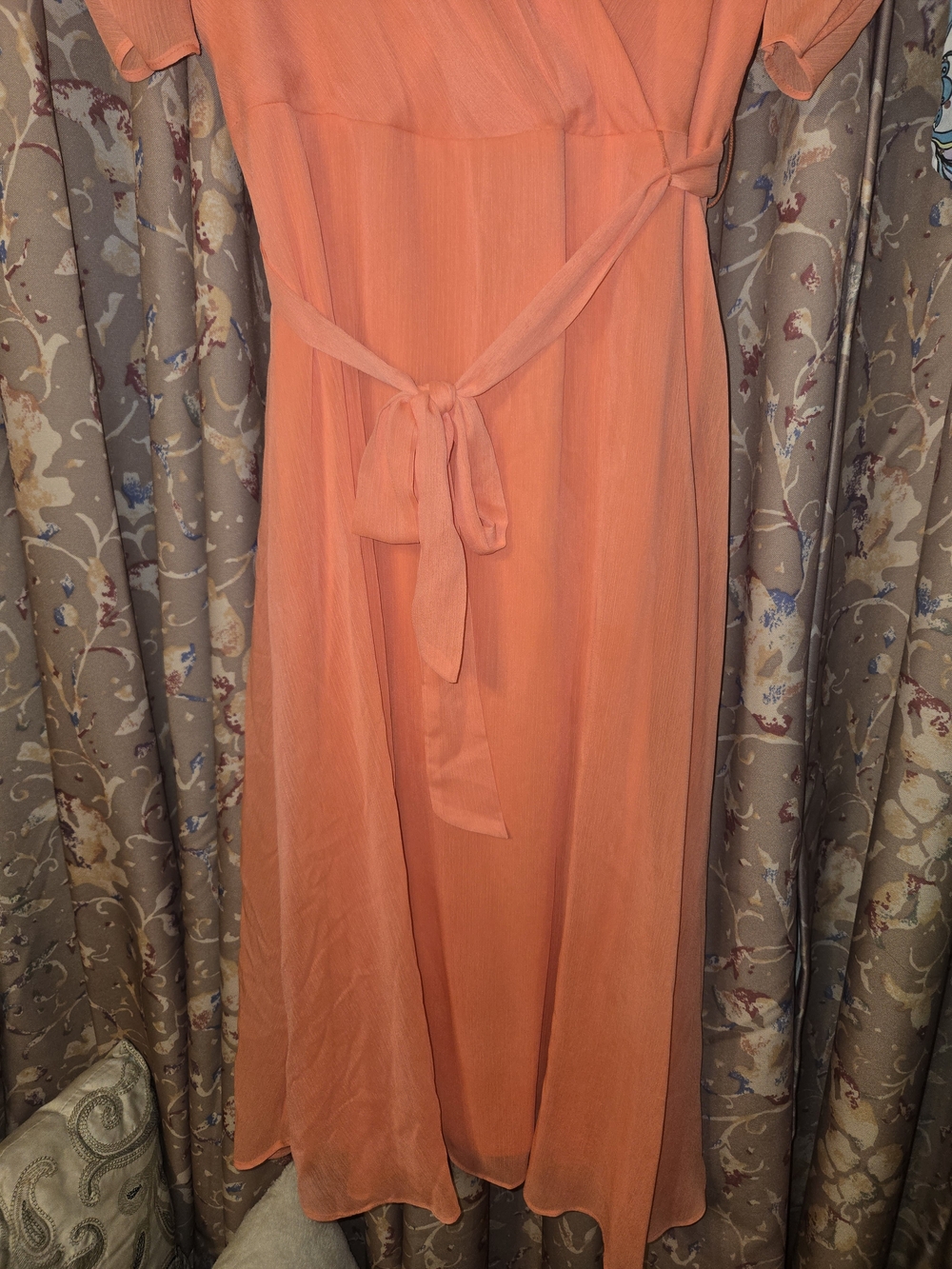 DNKY Wrap Midi Dress Coral Orange - Picture 8 of 14